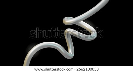 Chrome metallic abstract curve, vector 3d background. Silver spiral shape, y2k wavy banner template