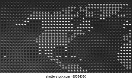 Chrome metallic buttons Map of North American continent and Greenland on perforated metal texture. This is a fragment my vector world map — image ID: 84818386
