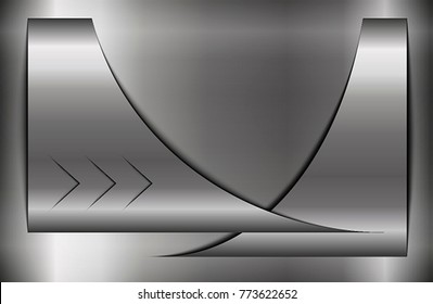 The chrome metallic shapes with realistic shadows on the metallic background
