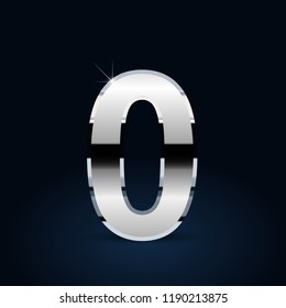 Chrome number 0. Vector font isolated on black background