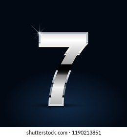 Chrome number 7. Vector font isolated on black background