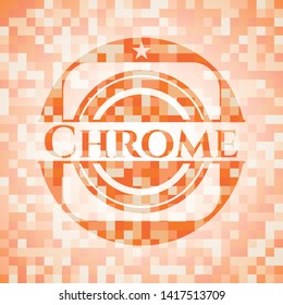 Chrome orange tile background illustration. Square geometric mosaic seamless pattern with emblem inside.