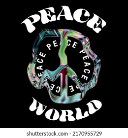 chrome peace symbol with slogan Vector design for t-shirt graphics, banner, fashion prints, slogan tees, stickers, flyer, posters and other creative uses	