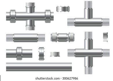 Chrome pipes with flange and screws - vector isolated