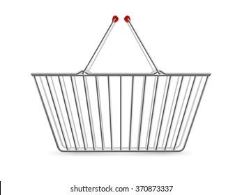 Chrome plated wire metal double handles square empty shopping basket realistic image pictogram vector illustration