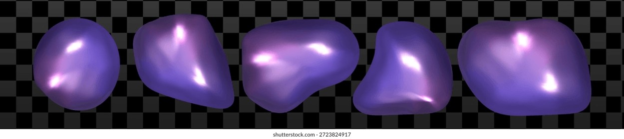 Blob 3d púrpura cromado con flujo de líquido. Los reflejos brillantes y2k hacen que la superficie púrpura abstracta se sienta viva y moderna.