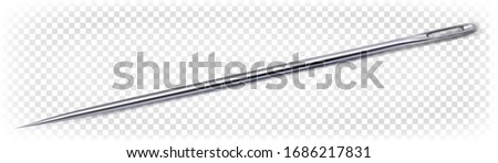 Chrome realistic sewing needle isolated on a white transparent background. Sewing accessories. 3d vector illustration.