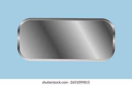 Chrome rectangle frame. Glossy white button template. Vektor