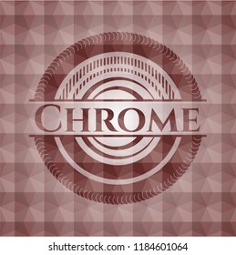 Chrome red emblem or badge with abstract geometric polygonal pattern background. Seamless.