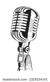 Chrome retro microphone in vintage style. Object isolated on white background.
