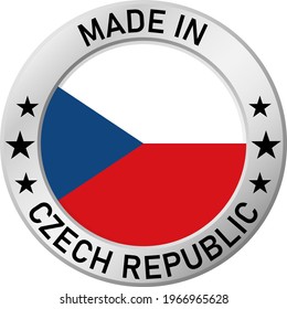 Chrome ring with the inscription: Made in Czech Republic , in the center - a circle and the flag of Czech Republic. For industrial enterprises, products, production. Vector illustration.