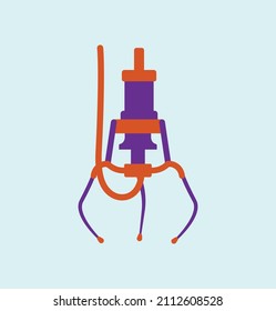 Chrome Robotic Claw On A White Background Forest Industry. Industrial Crane For Lumber Trunk Wood Production Flat Clip Art Icon And Vector Illustration.