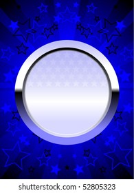 Chrome shield on a background of bursting blue stars