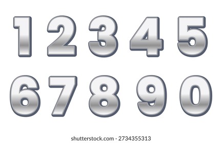 Chrome Silver 3D Numbers Set 0 9 Metallic Style
