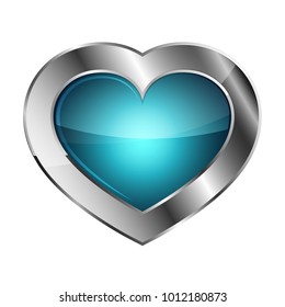 Chrome Or Silver Heart Icon. Vector Illustration. Glossy Heart On White Background