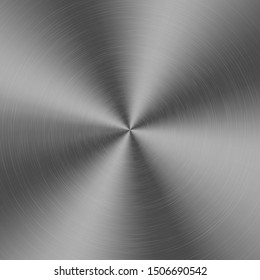 Chrome silver metallic radial gradient with scratches. Titan, steel, chrome, nickel foil surface texture effect. Vector illustration.