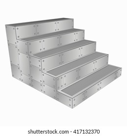 Chrome stairs 3d on a white background. Vector illustration. 