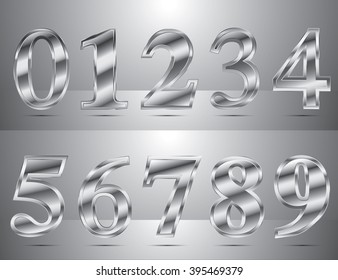Chrome symbols shiny set Number 0-9. Vector illustration EPS10.