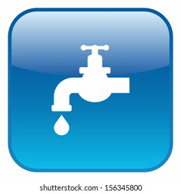 Chrome tap with a water drop (glossy rounded button, blue version)