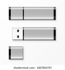 Chrome USB Flash Drive Template For Advertising, Branding And Corporate Identity. EPS10 Vector