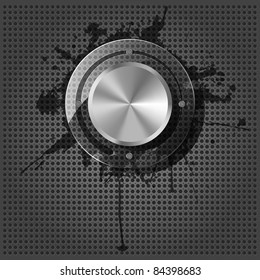 Chrome volume knob with splash on the metallic background