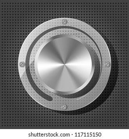 Chrome volume knob with transparency plate on the metallic background