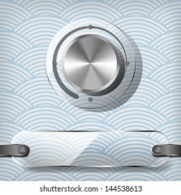 Chrome volume knob with transparency plate on the blue waved background