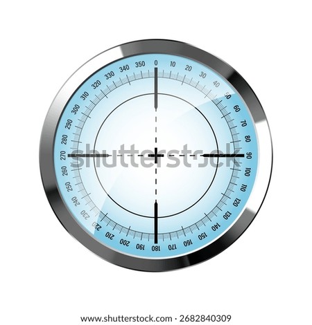 Chrome weapon sight, sniper rifle optical scope. Hunting gun viewfinder with crosshair. Aim, shooting mark symbol. Military target sign, silhouette. Game interface UI element. Vector illustration