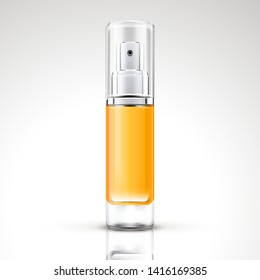 Chrome yellow spray bottle package design in 3d illustration