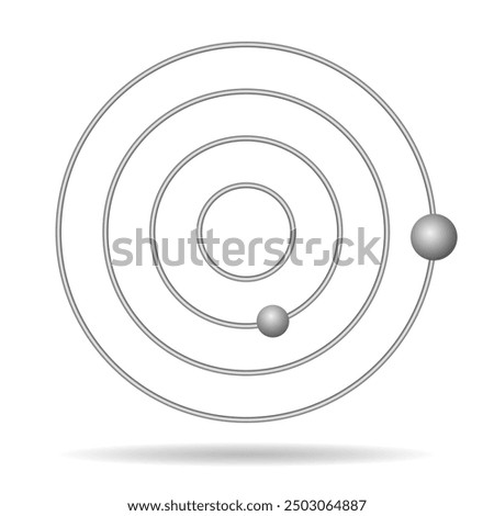 Chrome-colored design element in the form of orbits with planets. 3 D. Vector illustration.