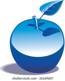Chromed apple under a deep blue sky.