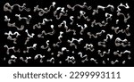 Chromed liquid metal elements in abstract wave shapes and droplets, isolated 3D volumetric vector forms for futuristic or Y2K design, silver, spilled mercury