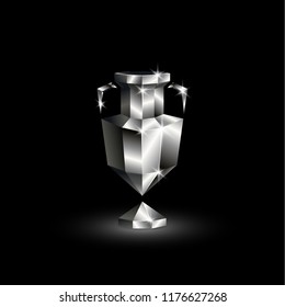 Chromed Low Poly Euro Football Cup. Abstract Polygonal 3D Soccer Trophy on  Black Background.