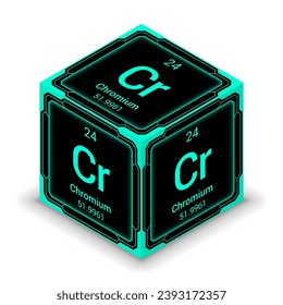 Chromium (Cr) (024) - Fundamental Element Futuristic Cybernetic Cube Block Isometric View, Icon Isolated White Background, Periodic Table, Chemical Symbol, Name, Atomic Mass, Atomic Number