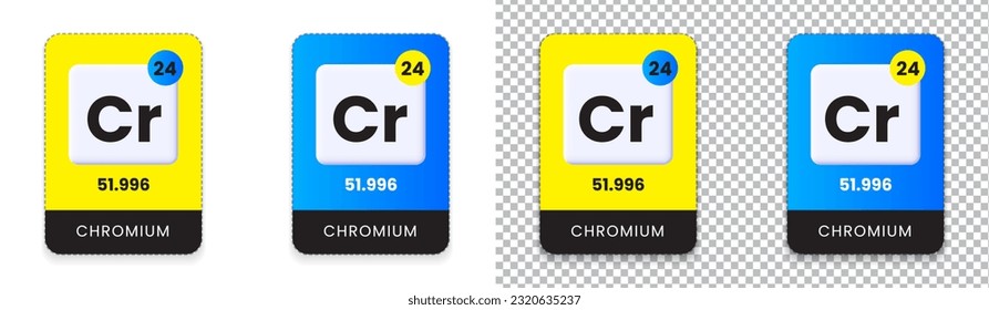 Chromium Cr element in Periodic table with atomic number and mass. Chemistry infographic and print vector illustration. Can be used as sticker, chart, card and label template. 