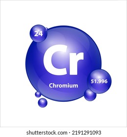 Chromium (Cr) icon structure  chemical element round shape circle blue dark. 3D Illustration vector. Chemical element of periodic table Sign with atomic number. Study in science for education. 