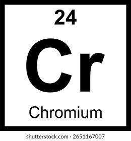 Chromium (Cr) periodic table of elements tile. Icon with atomic number 24. Transition metal known for chrome plating and stainless steel. Science education