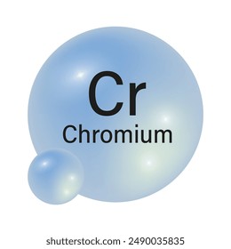 Chromium element icon. Shiny blue sphere. Cr periodic symbol. Vector illustration.