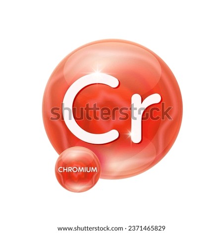 Chromium minerals vitamins essential supplement to the health body. Mineral crystals red stone on white background for nutrition design products food and drug. Scientific medical concept. 3D Vector.