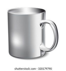 Chromium-plated mug realistic 3D mockup on a white background vector illustration