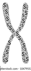Chromosome composition of dollar symbols. Vector dollar currency pictograms are grouped into chromosome collage.