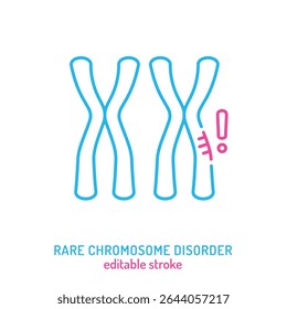 Ícone de doença cromossômica, pictograma. Anomalia estrutural e símbolo de alerta. Usado em genética, diagnóstico, educação sobre doenças raras e conscientização sobre patologia cromossômica. Ilustração vetorial editável