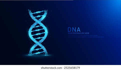 Chromosome DNA or deoxyribonucleic acid gene double helix blue glowing polygonal. Nucleus cell genetic synthetic biology combined. Medical science background vector.