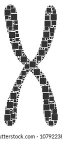 Chromosome mosaic icon of square figures and spheric dots in various sizes. Vector items are united into chromosome collage design concept.
