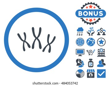 Chromosomes icon with bonus images. Vector illustration style is flat iconic bicolor symbols, smooth blue colors, white background.