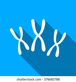 Chromosomes long shadow vector icon. Style is a flat light symbol with rounded angles on a blue square background.