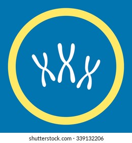 Chromosomes vector icon. Style is bicolor flat rounded symbol, yellow and white colors, rounded angles, blue background.