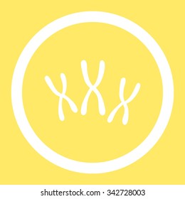 Chromosomes vector icon. Style is flat rounded symbol, white color, rounded angles, yellow background.