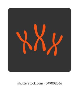 Chromosomes vector icon. Style is flat rounded square button, orange and gray colors, white background.