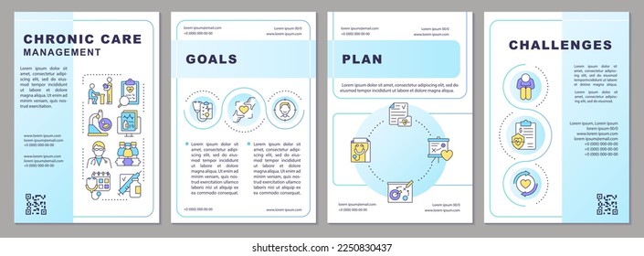 Guía de manejo de cuidados crónicos plantilla de folleto azul claro. Diseño del prospecto con iconos lineales. Editable 4 diseños vectoriales para presentación, informes anuales. Arial-Black, Myriad Pro-Regular fuentes utilizadas